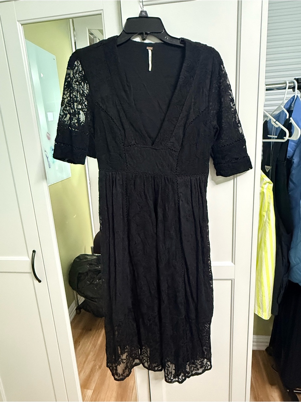 Free People Black Lace V-Neck Midi Dress